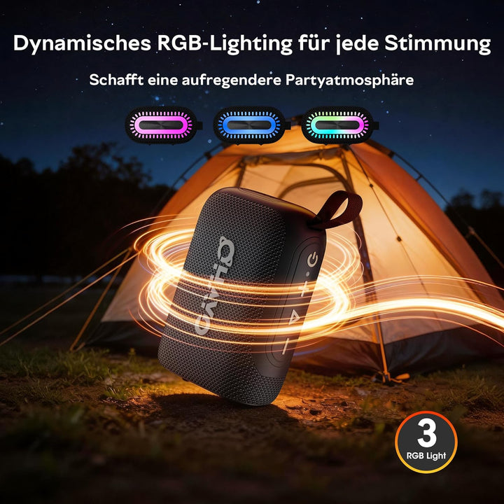 OHAYO Bluetooth Lautsprecher Klein mit RGB Licht, Musikbox Bluetooth 5.3 mit IPX7 Wasserdicht, 24H A