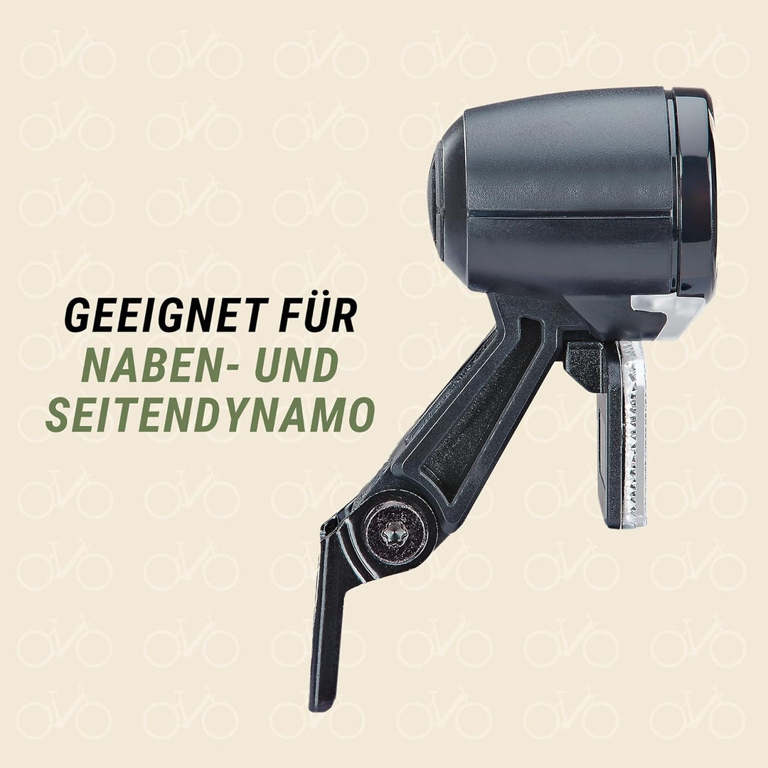 Prophete LED-Scheinwerfer 40 Lux für Fahrräder und E-Bikes, StVZO zugelassen mit Standlicht und inte