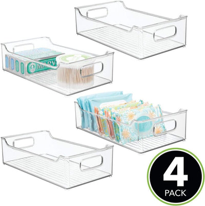 mDesign 4er-Set Ablagebox mit integrierten Griffen – transparente Aufbewahrungsbox mit ansprechendem