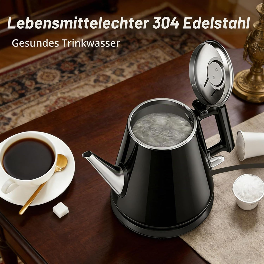 Wasserkocher 0,9 L – Kleiner Elektrischer Teekessel (1360 W) mit Edelstahl 304 Innenbehälter für Zuh