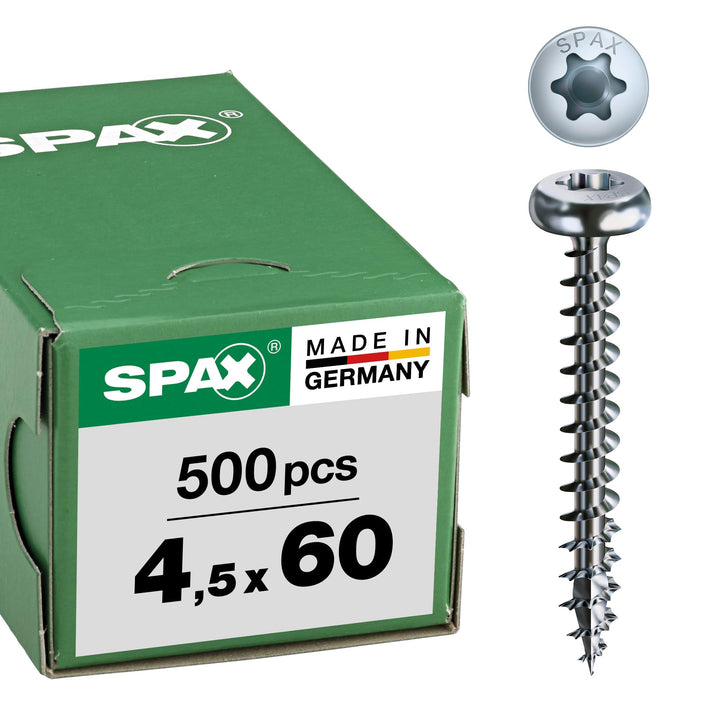 SPAX 201010450605 Universal, Halbrundkopf, T-STAR plus, 4CUT, Vollgewinde, Galvanisch blank verzinkt