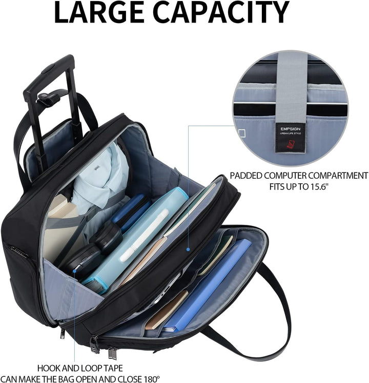 EMPSIGN Trolley Business Rolling Laptop mit Rädern, Rolling Laptoptasche für Frauen passt bis zu 15.
