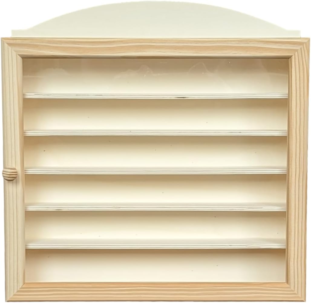Vitrine hölzerne. Naturholz, zum Bemalen. Masse (Breite/Boden/Höhe): 40 * 6,5 * 40 cm.