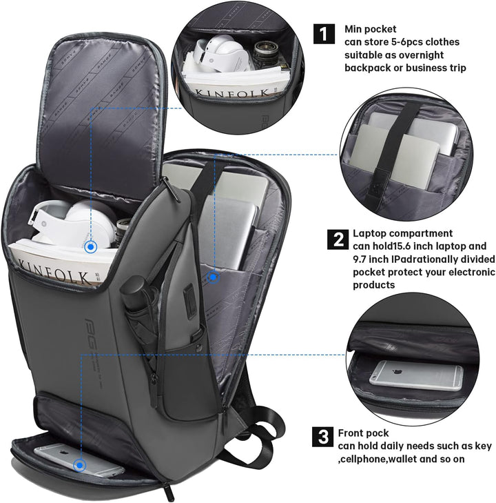 BANGE Laptop Business Männer Rucksack Wasserdicht Grosse Kapazität Externe Lade Port Tasche Grau Mod