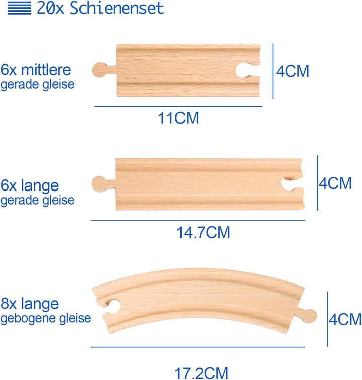 20pcs Eisenbahn Schienen Set | Gerade und Gebogene Schienen bilden eine rund Holzeisenbahn | für Kin