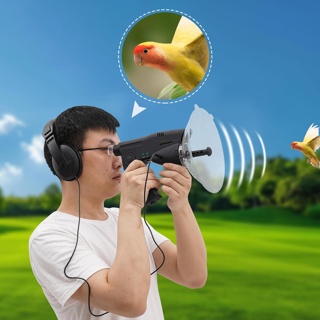 Parabolmikrofon Abhörgerät, 100 Meter Monokulare mit 8-facher Vergrösserung, Vogelhorchgeräte, Klang