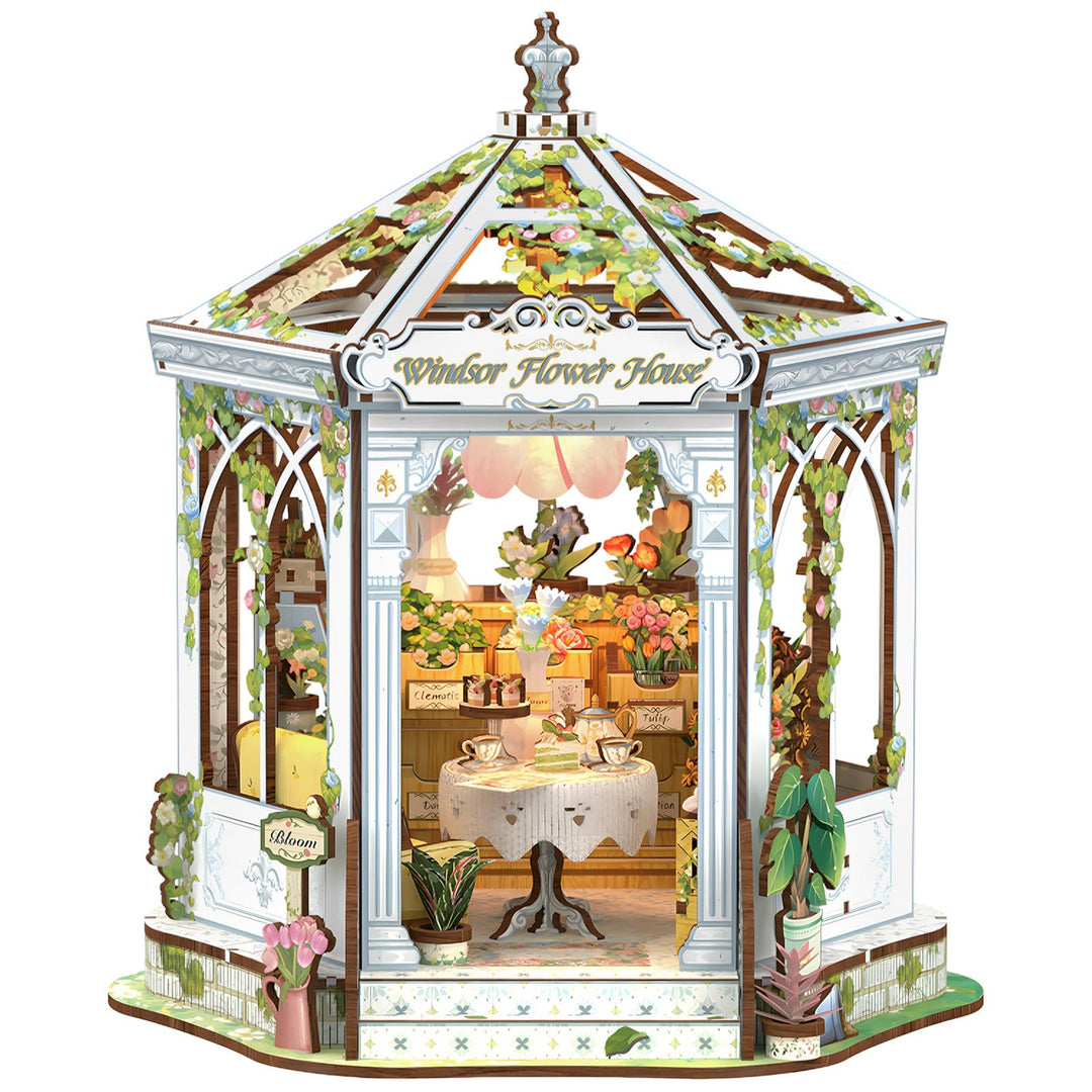 CUTEBEE Book Nook Kit - Puppenhaus für Erwachsene, Elegantes Europäisches Blühendes Miniaturhaus mit
