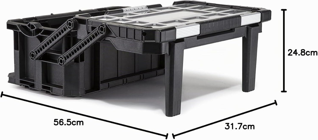 Keter Connect Cantilever Werkzeugkasten, 56,5x31,7x25,1 Cm, Transparenter Bruchsicherer Deckel, Hera