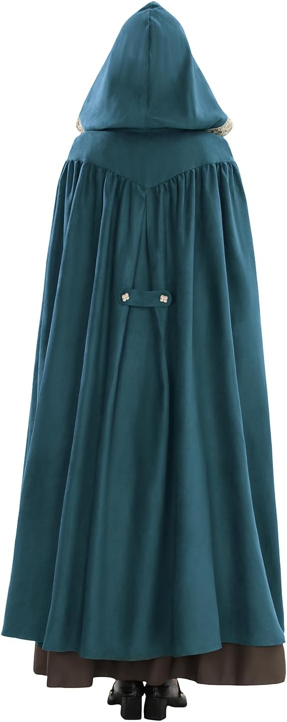 Fiamll Mittelalter Umhang Damen Kapuze Mantel mit Manschette Einfarbige Trenchcoat Renaissance Vampi