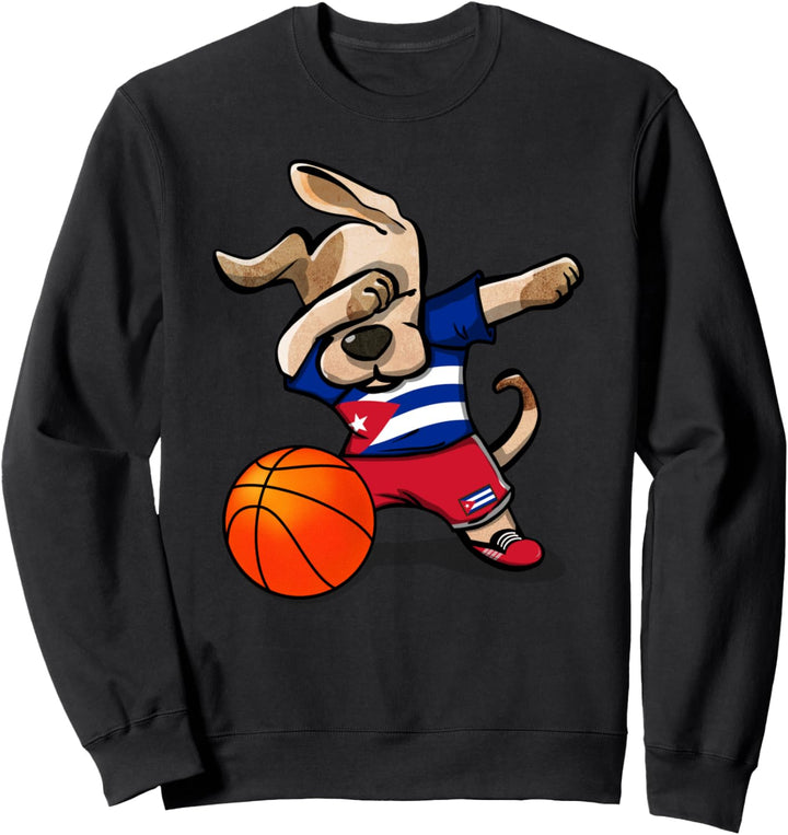 Funny Dabbing Dog Hund Kuba Basketball - Kubanische Flagge Sweatshirt