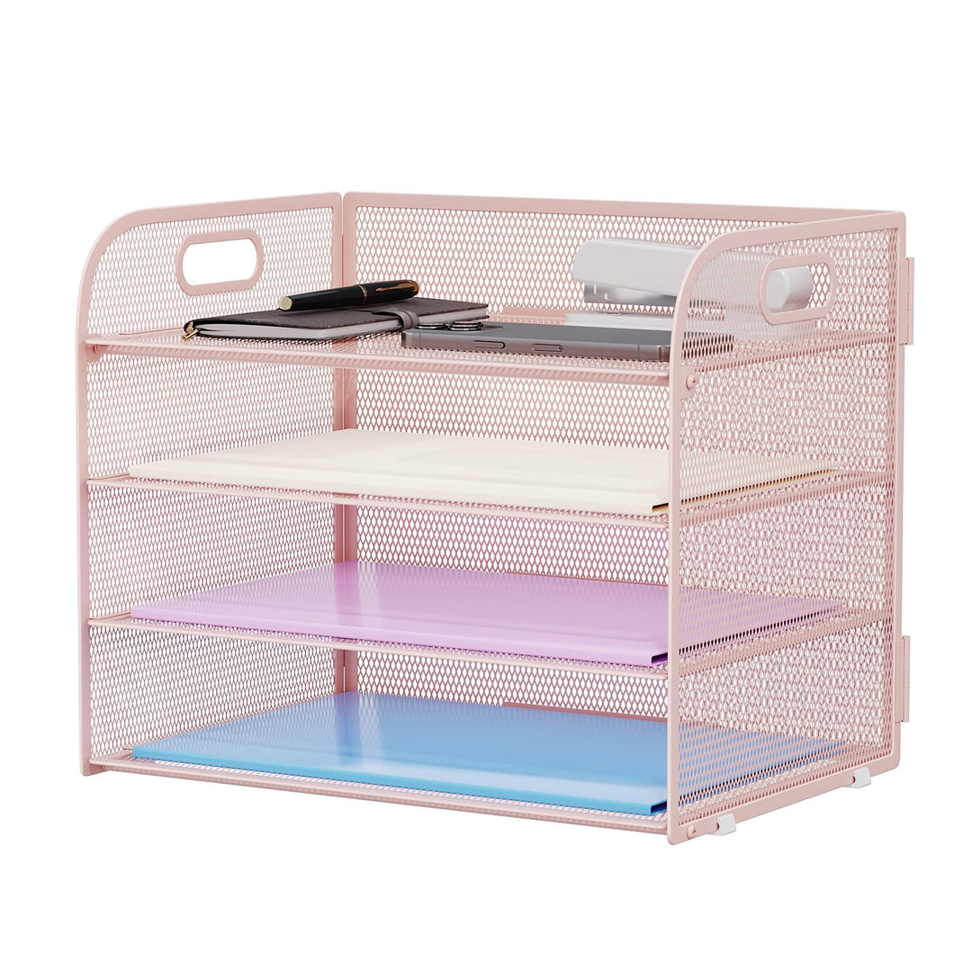 Marbrasse Schreibtisch Ablagen Organizer,4-Stufige Brief Papier Ablage mit Griff,Metall Gitter Desig