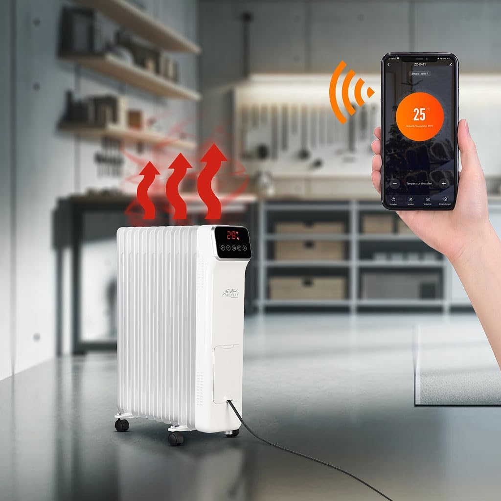 Sichler Haushaltsgeräte Heizgeräte: WLAN-Ölradiator mit App und Fernbedienung, Timer, 11 Rippen, 2.5