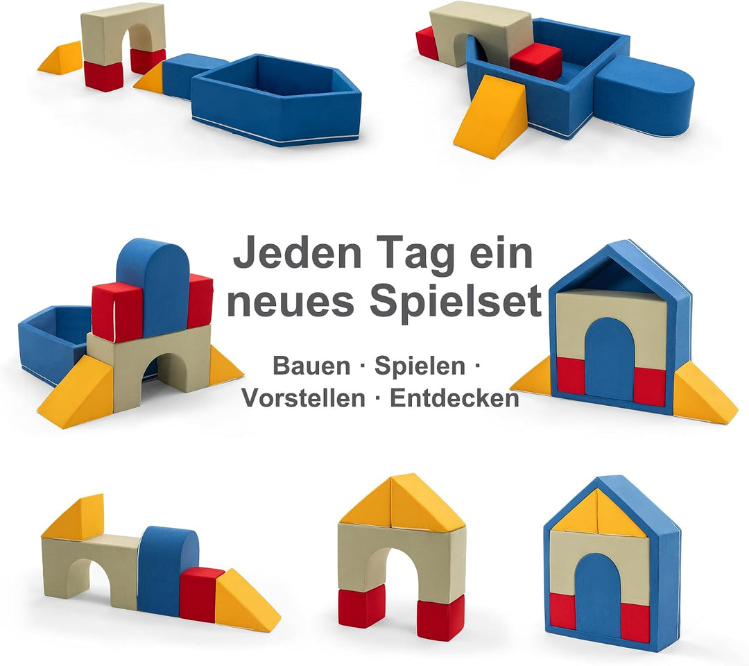Zedachica 8PCS Softbausteine Baby mit Hausförmigem Bällebad, Schaumstoff Bausteine Kinder für Indoor