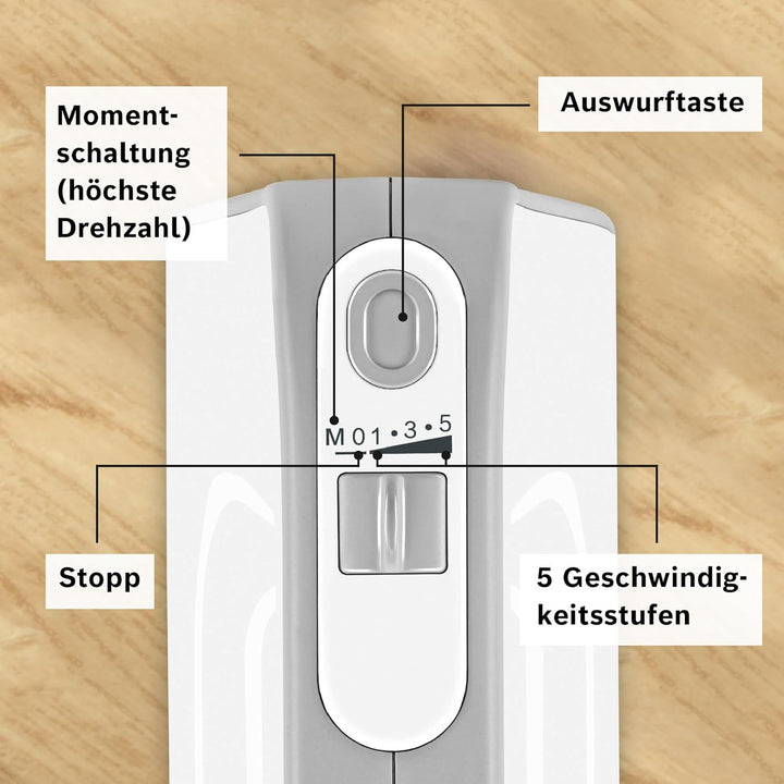 Bosch Handrührer Styline MFQ4080, 2 Rührbesen, 2 Edelstahl-Knethaken, spülmaschinengeeignet, Zerklei