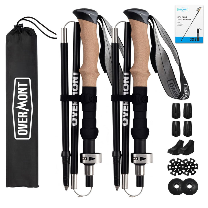 Overmont Wanderstöcke Faltbar Aluminium Ultraleicht - Verstellbar 105-125 cm Trekkingstöcke - Nordic