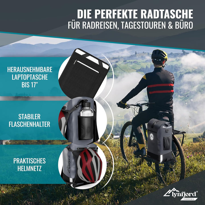Lynfjord Travel Trek 25 Fahrradtasche 3in1 - optimierte Gepäckträgertasche, Rucksack, Cross Bag - wa
