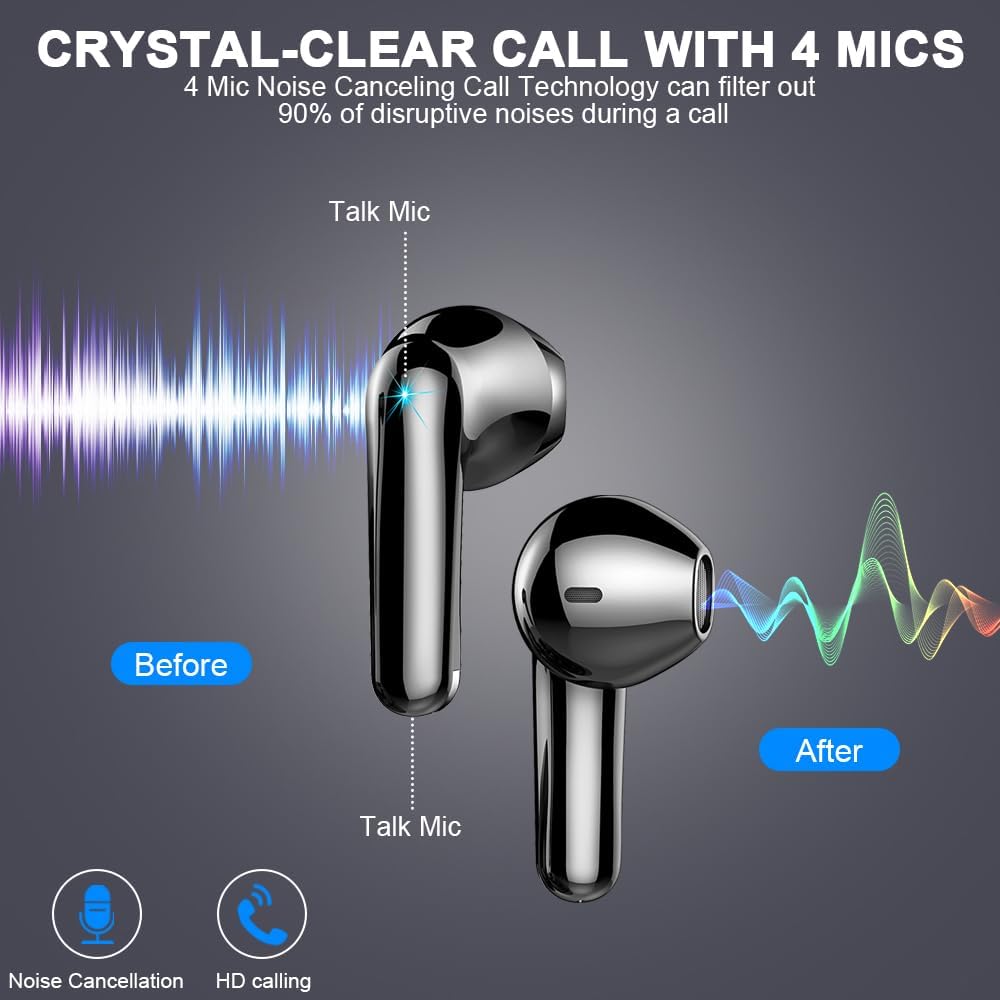 Bluetooth Kopfhörer, Kopfhörer Kabellos Bluetooth 5.4 In Ear kopfhörer bluetooth mit 4 Mic, 50H Kabe
