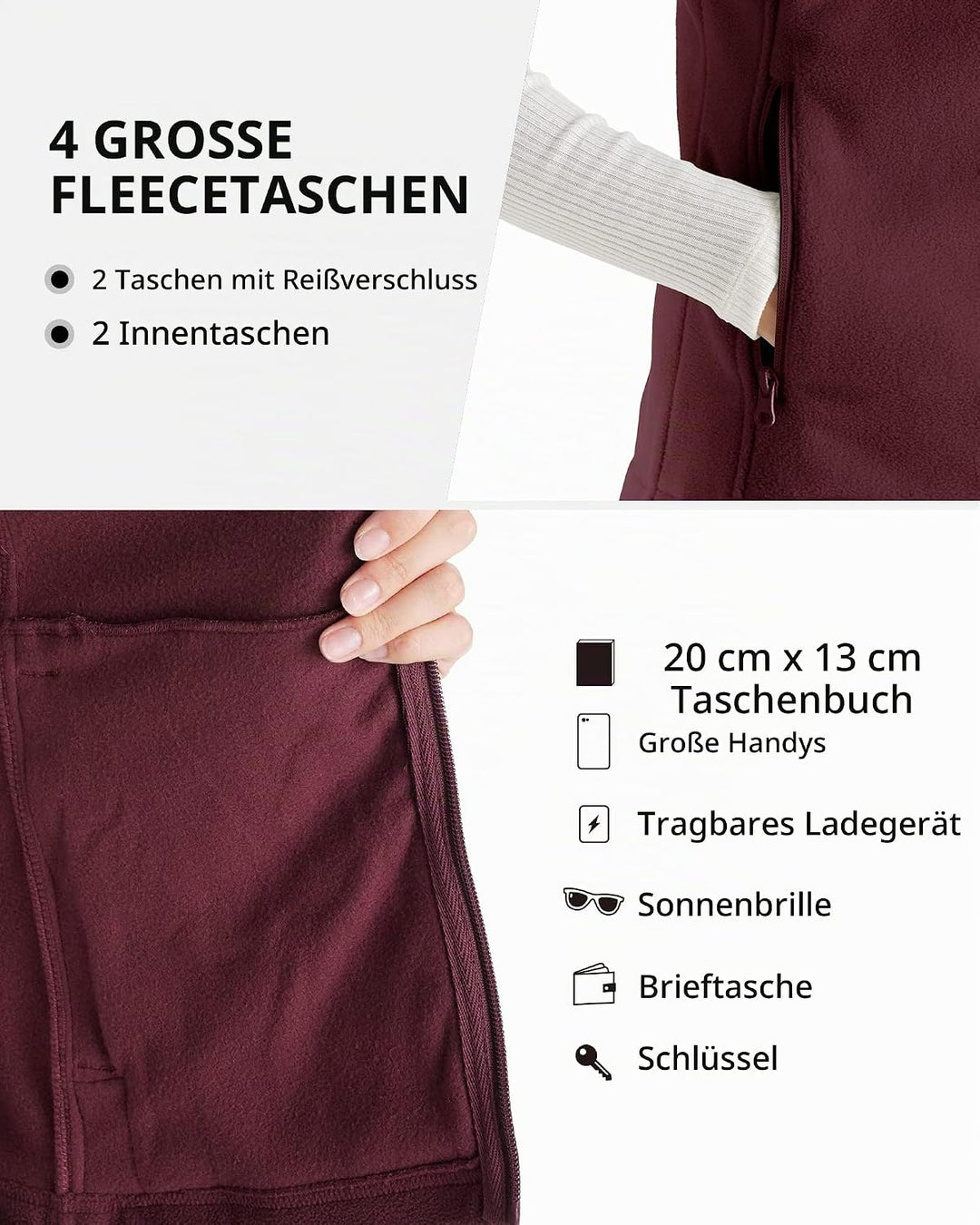 Outdoor Ventures Fleece Weste für Damen ,Weich Ärmellos Jacke mit Reissverschlusstaschen, Sport Lauf
