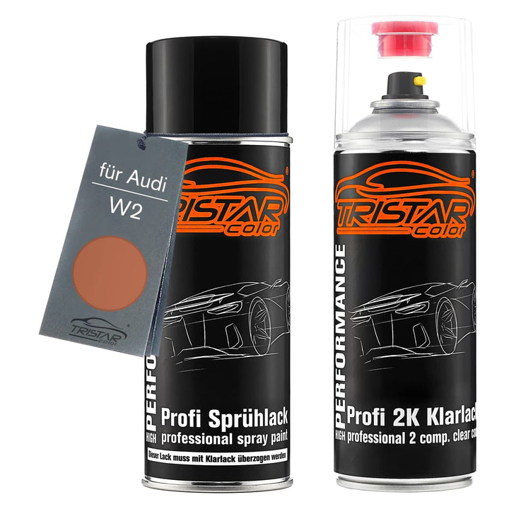 Autolack 2K Spraydosen Set für Audi W2 Kupfer Metallic Basislack 2 Komponenten Klarlack Sprühdose