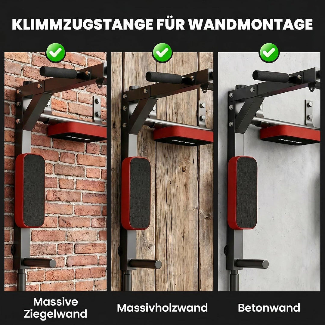 SPORTNOW Wand-Klimmzugstange 2-in-1 Dipstation bis 200 kg belastbar Rot | Profi-Klimmzug- und Dipsta