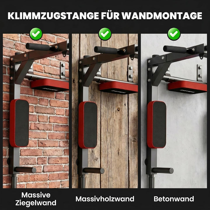 SPORTNOW Wand-Klimmzugstange 2-in-1 Dipstation bis 200 kg belastbar Rot | Profi-Klimmzug- und Dipsta