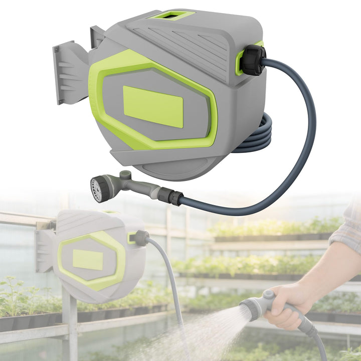 ACXIN Schlauchtrommel Wasser 30 m, Gartenschlauch Trommel mit 10‑Funktions Sprühdüse, Automatischer