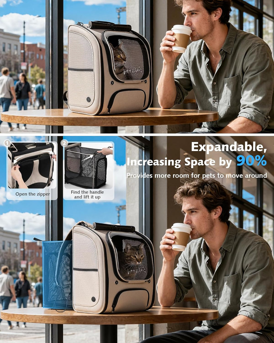 pecute Katzenrucksack Erweiterbar Bubble Haustier Rucksack mit Netzfenster, Tragbare und Faltbare Ka