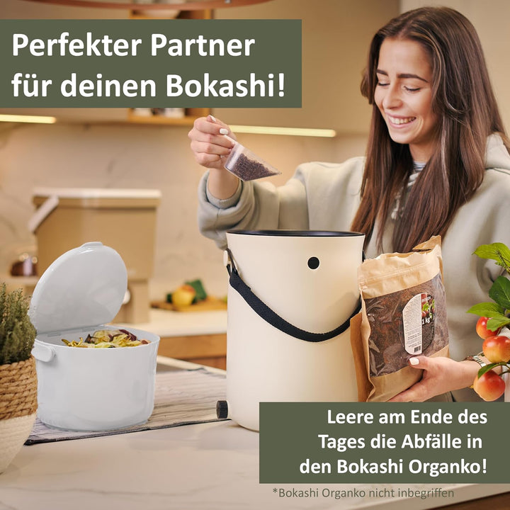Lemodo Organko Daily cremeweiss, Biomülleimer Küche 3,3 l – formschöner Komposteimer aus recyceltem