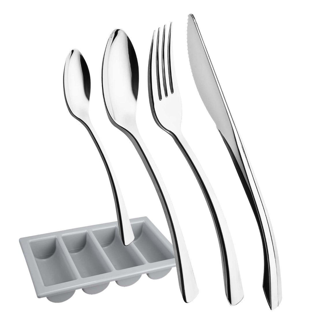 GRÄWE Tafelbesteck 200-tlg. für 50 Personen, Besteck aus Kunststoff inkl. Gastrokasten - wiederverwe