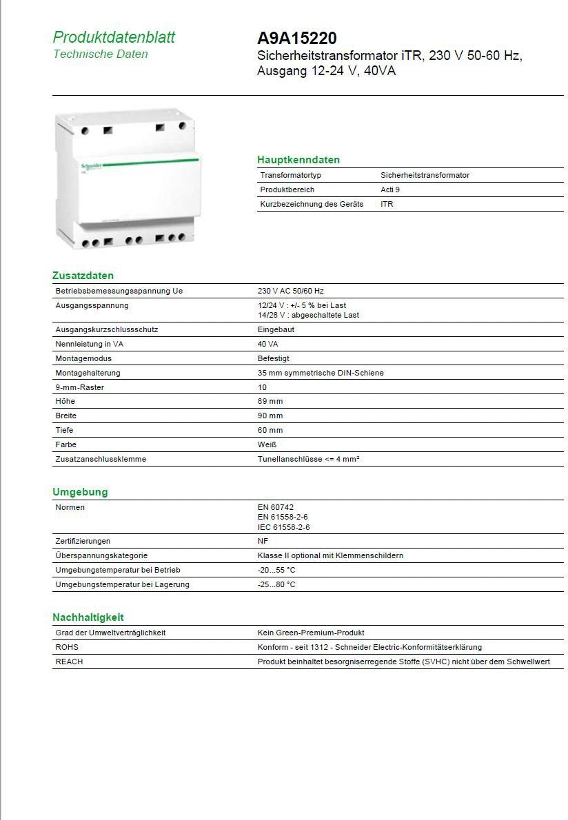 TRANSF SEG 40VA 12-24V CA