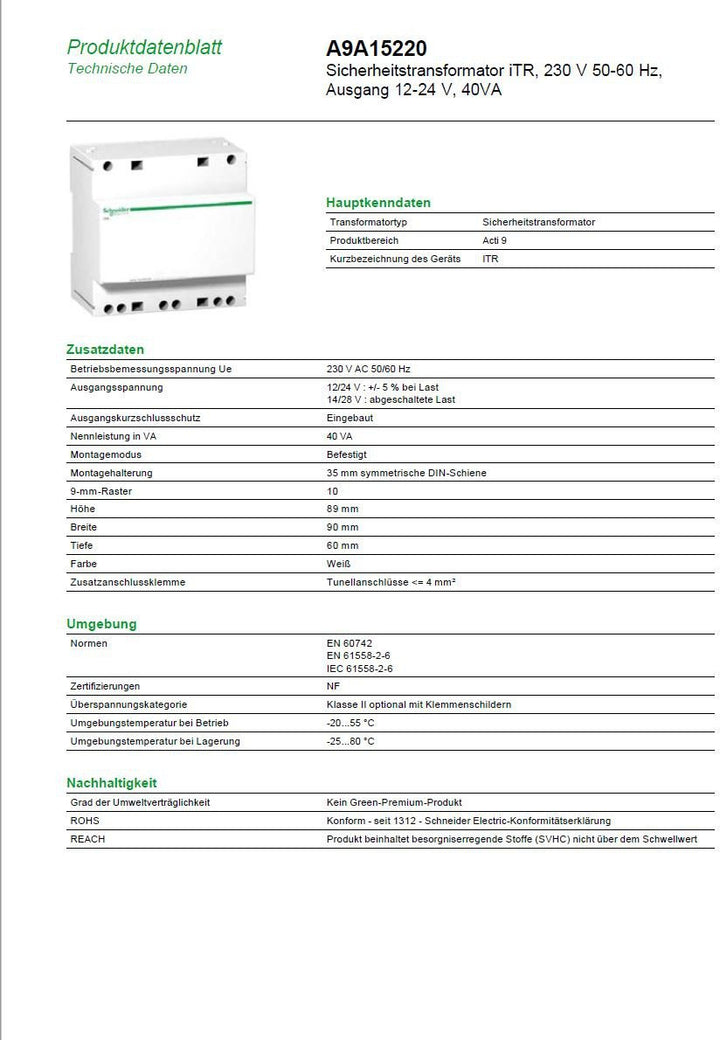 TRANSF SEG 40VA 12-24V CA