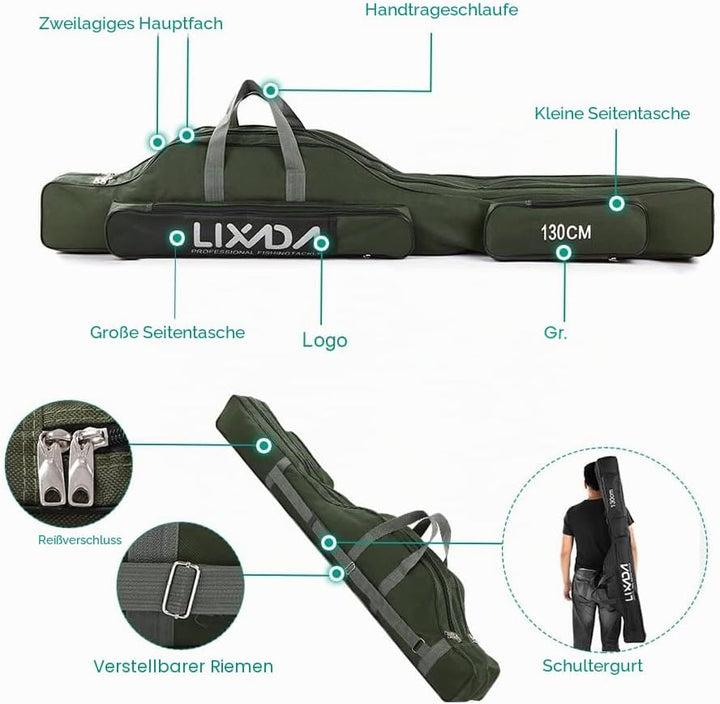 Lixada Tragbare Angeltasche, faltbar, Angelrutentasche, Outdoor-Angeltasche, 100 cm/130 cm/150 cm Gr