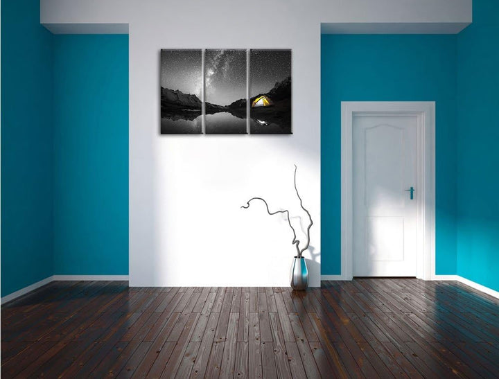 Pixxprint Zelten unter tausenden Sternen als Leinwandbild/Grösse: 3 Teilig (120x80) cm/Wandbild/Kuns