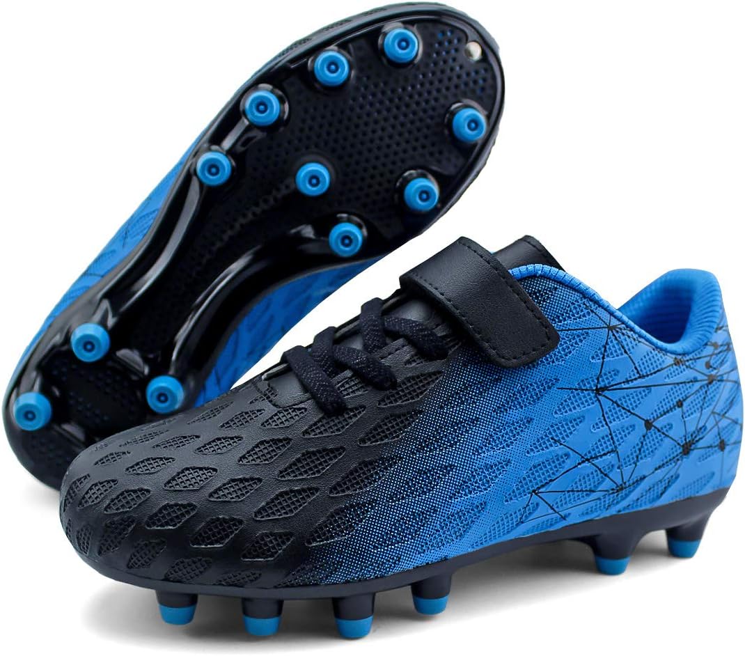 JABASIC Kids Firm Ground Fussballschuhe Jungen Mädchen Sportliche Fussballschuh, 29 EU Schwarz Blau