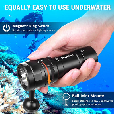 Wurkkos DL07 Tauchlampe,3000 Lumen LED Tauchen Taschenlampe 100 M Unterwasser Foto Füllbeleuchtung U