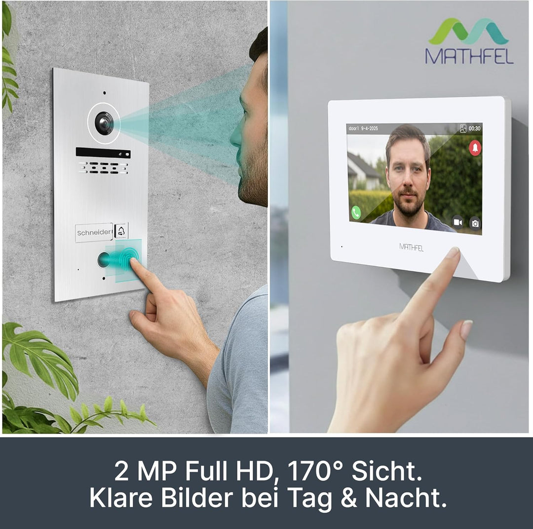 MATHFEL 2 Draht Bus WLAN Video Türsprechanlage, Fingerprint mit Bluetooth-Funktion, Gegensprechanlag