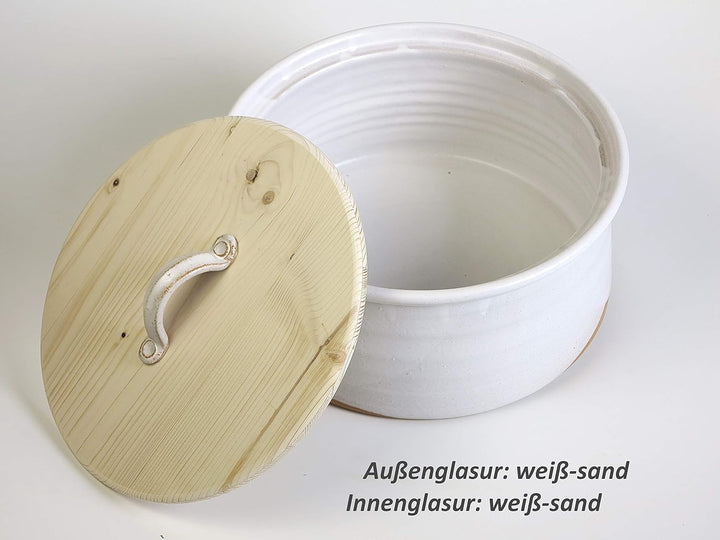 L – Brottopf für die grössere Familie, weiss-sand, Keramik/Holz für zwei bis fünf Personen