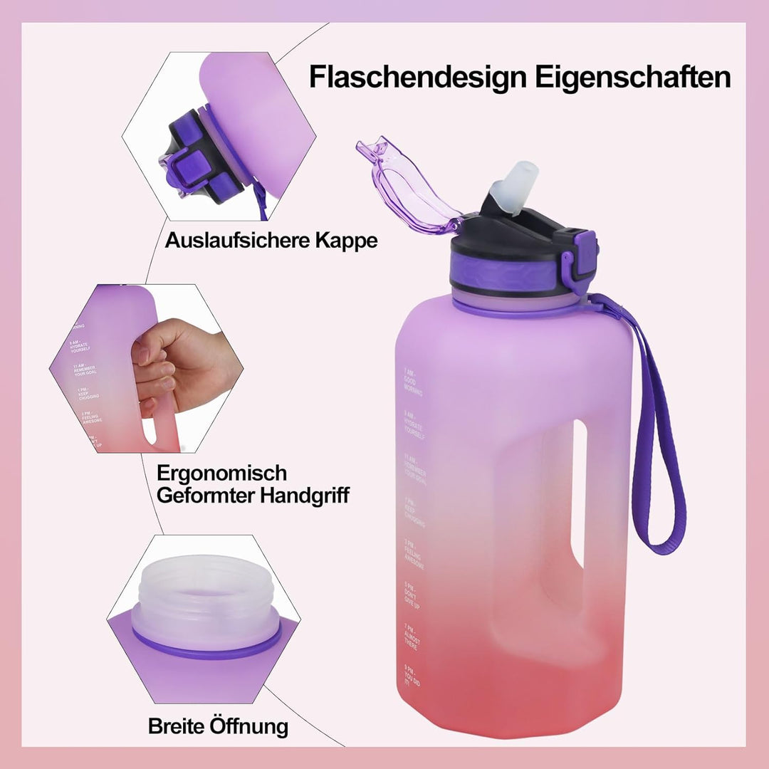 Trinkflasche 2.2L mit Griff und Zeitmarkierungen, BPA Frei Grosse Wasserflasche für Fitness Outdoor