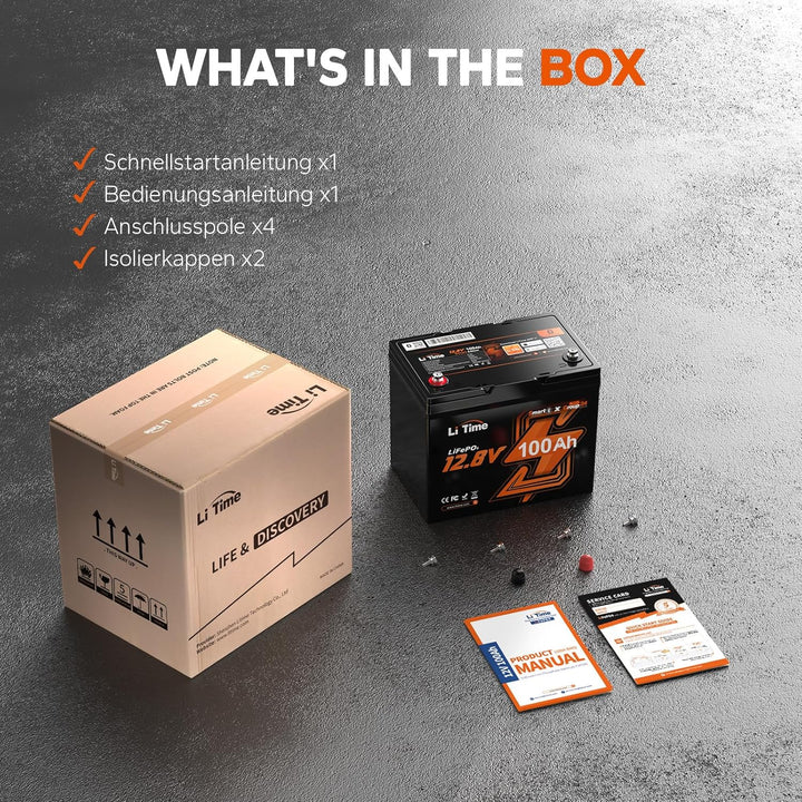 Litime 12V 100Ah LiFePO4 Batterie, Bluetooth Lithium Batterie BCI Group 24, Upgraded 100A BMS, 10-Ja