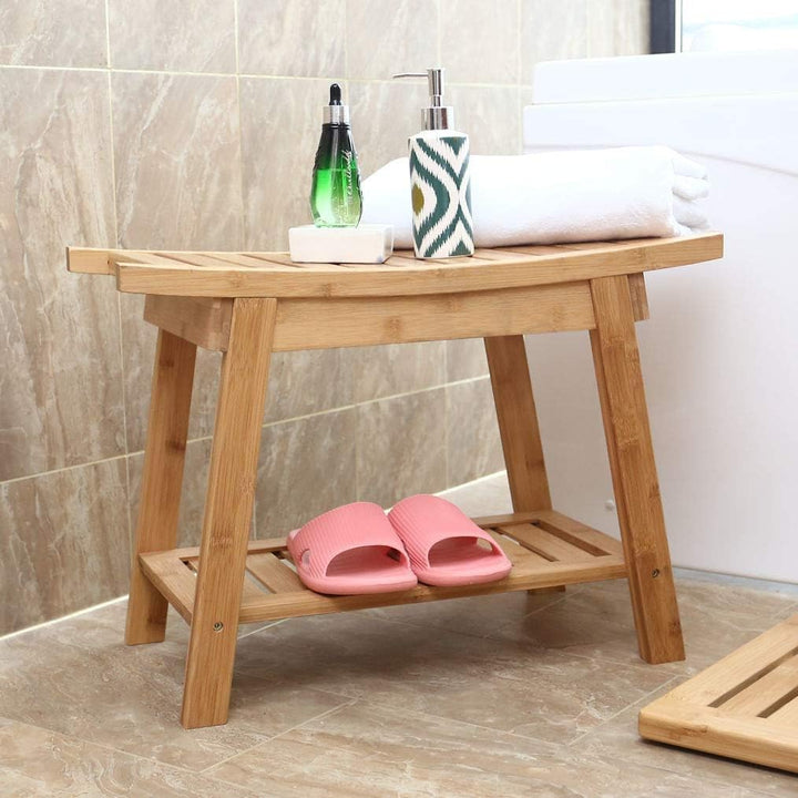Luxus Badezimmerbank aus Bambus - Bank mit Ablagefach - Badezimmerbank aus Holz - Badezimmerhocker a
