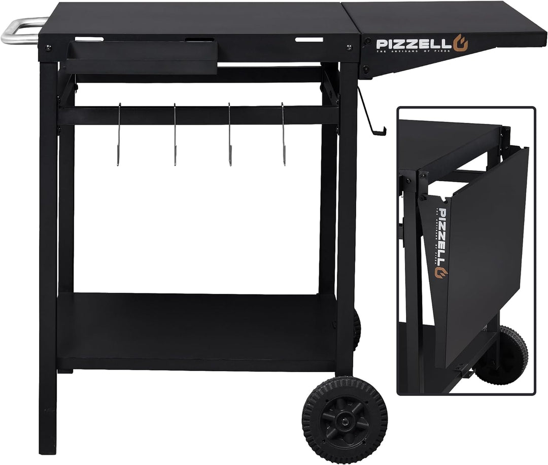 PIZZELLO Outdoor Grill Esswagen Beweglicher Pizzaofen Trolley BBQ Ständer Doppelregal Outdoor Workta