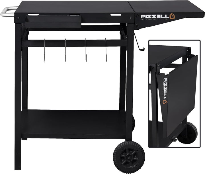PIZZELLO Outdoor Grill Esswagen Beweglicher Pizzaofen Trolley BBQ Ständer Doppelregal Outdoor Workta