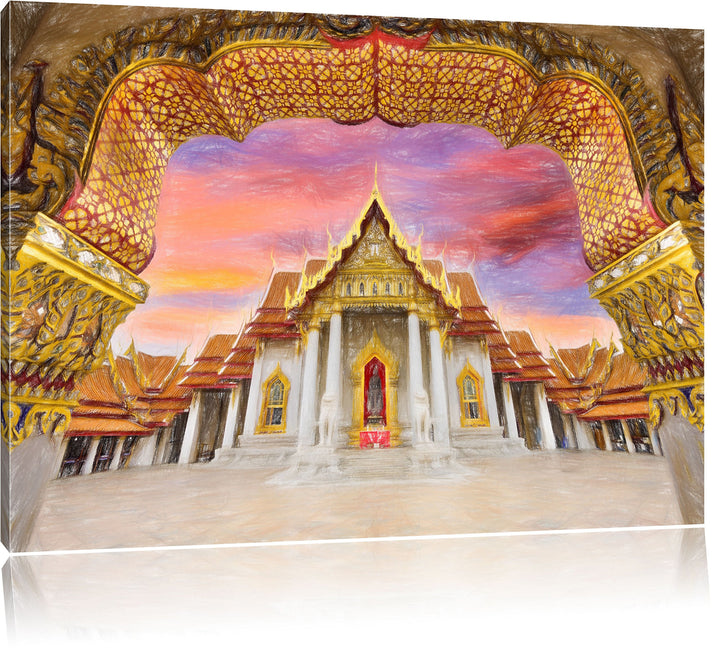 Pixxprint Marmortempel von Bangkok / 100x70cm Leinwandbild bespannt auf Holzrahmen/Wandbild Kunstdru