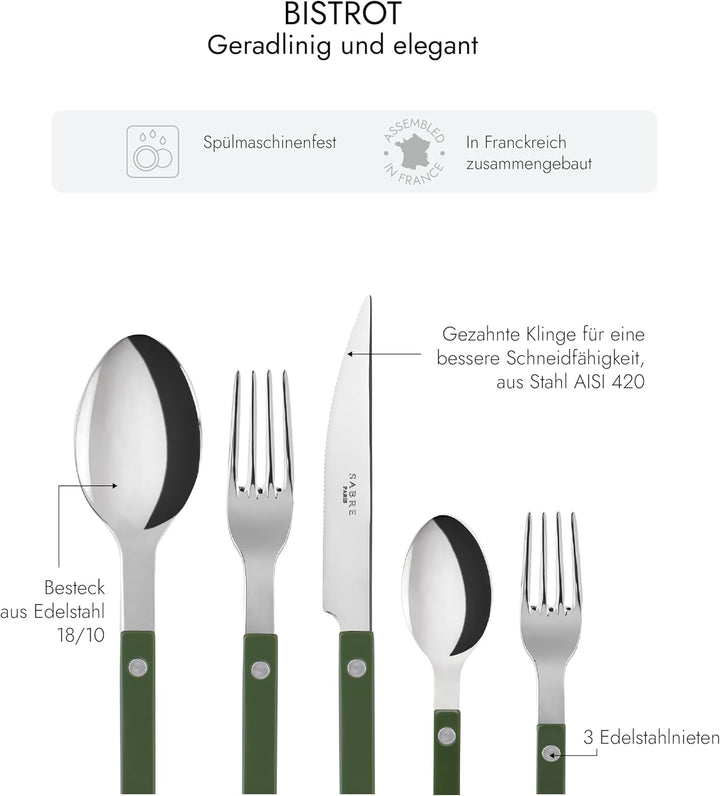 SABRE PARIS - Tafelbesteck, 5-teilig - Bistrot - Messer, Gabel, Esslöffel, Teelöffel & Kuchengabel -