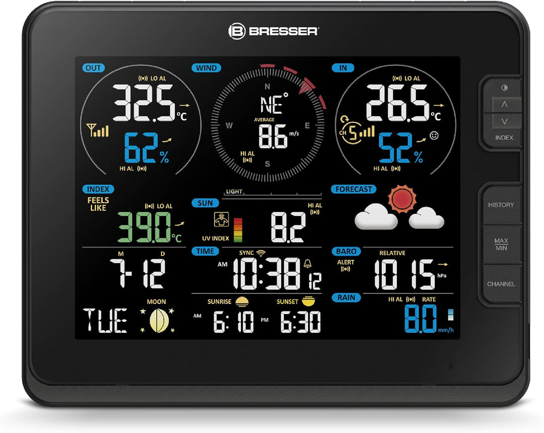 Bresser Wetterstation Funk mit Aussensensor Profi W-LAN Wetter Center 7in1 für UV-Pegel, Windgeschwi