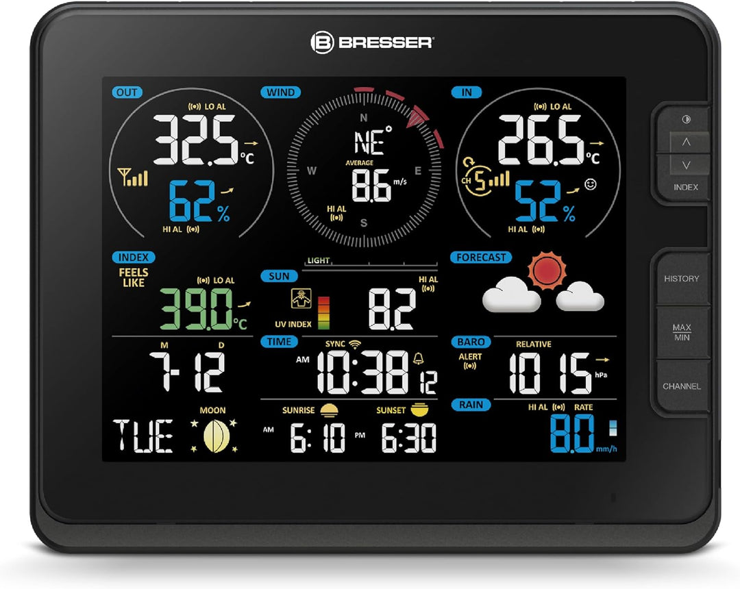 Bresser Wetterstation Funk mit Aussensensor Profi W-LAN Wetter Center 7in1 für UV-Pegel, Windgeschwi