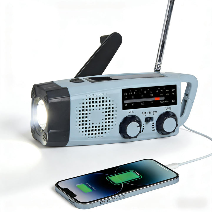 Notfall-Solarradio, Selbstbetriebenes Kurbelradio mit LED-Taschenlampe, SOS-Alarm,AM/FM Wetter Wind