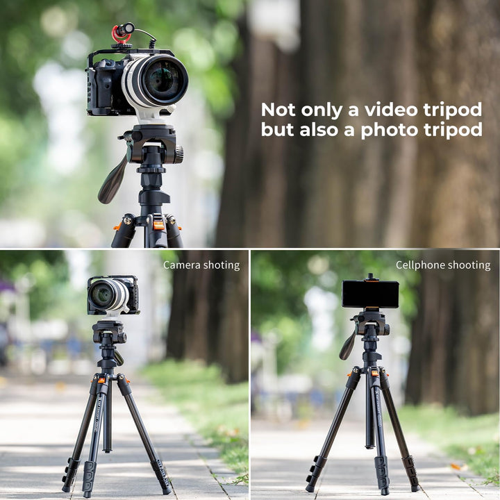 K&F Concept 177cm Kamera Handy Stativ,Video Stativ, Neues Leichtes Reisestativ, Tripod mit 3-Wege-Ko