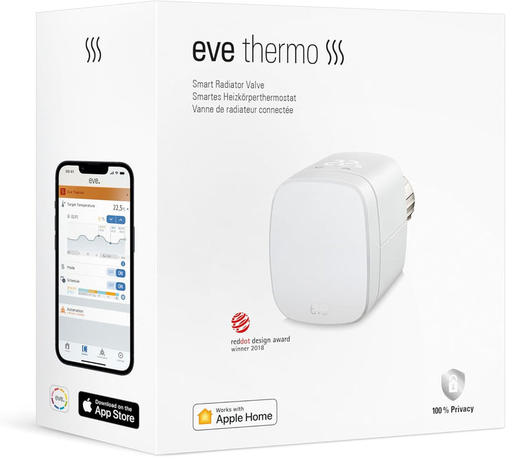 Eve Thermo - Smartes Heizkörperthermostat, Made in Germany, spart Heizkosten, Heizungssteuerung (App
