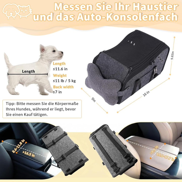 Hunde Autositz für Kleine Hunde & Katzen - Sicher auf Rücksitz, Beifahrersitz & Mittelkonsole mit Do